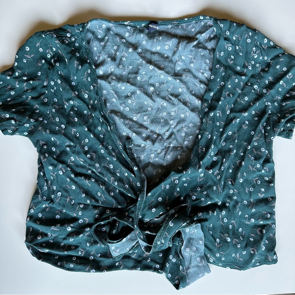 brandy melville green flower wrap top